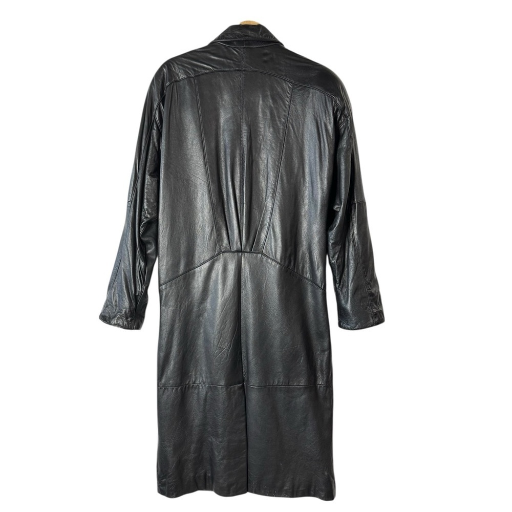 Vintage Avanti Black Genuine Leather Long Trench Coat PM - Picture 3 of 14